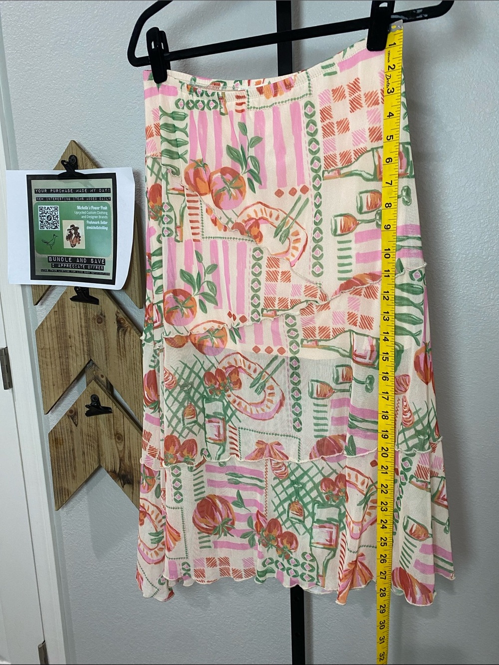 See You Monday Pink, Green & Cream Asymmetrical Midi Skirt 14-20” waist - Picture 6 of 8